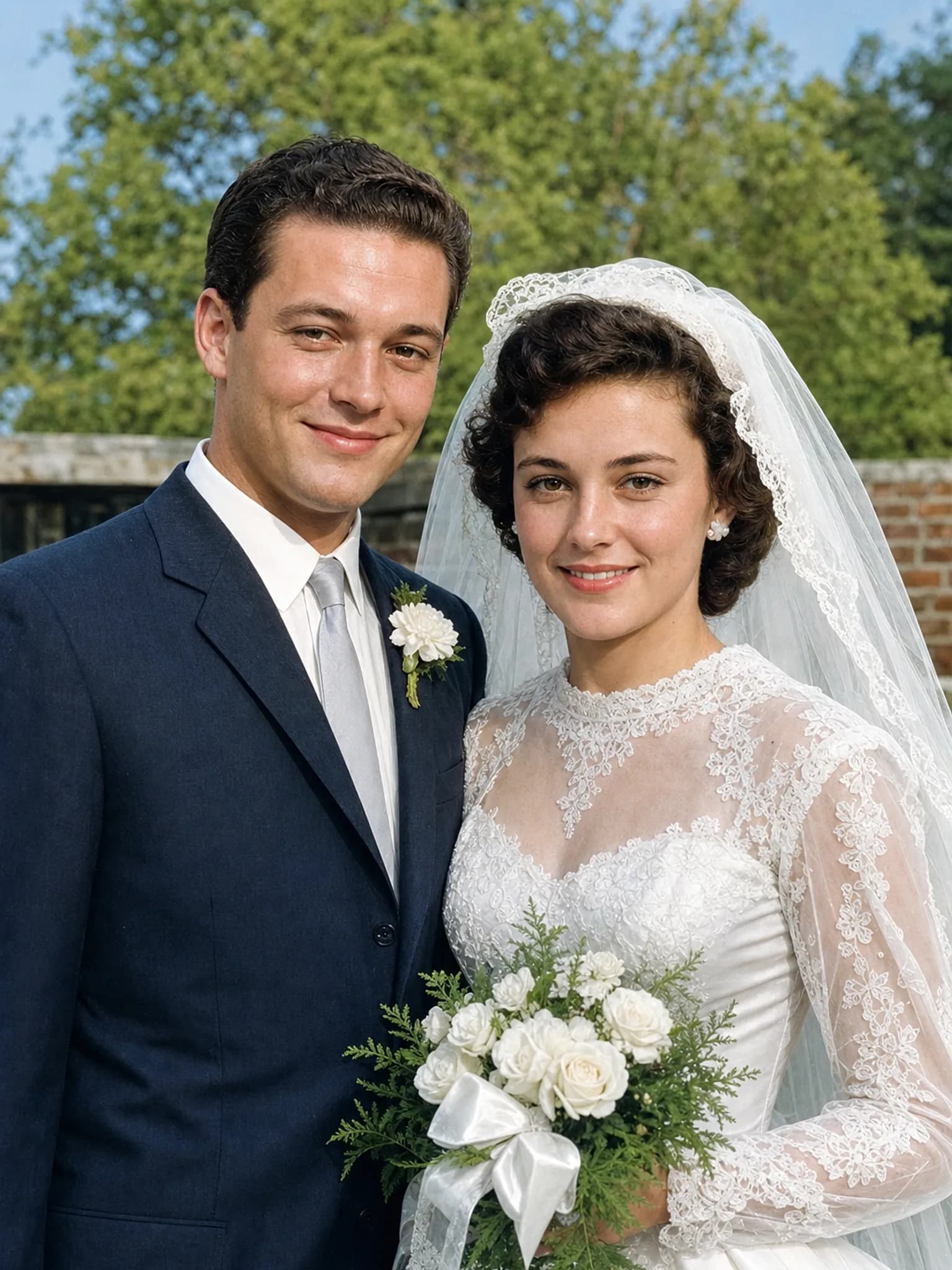 Recovered wedding photograph with lace and fabric detail
