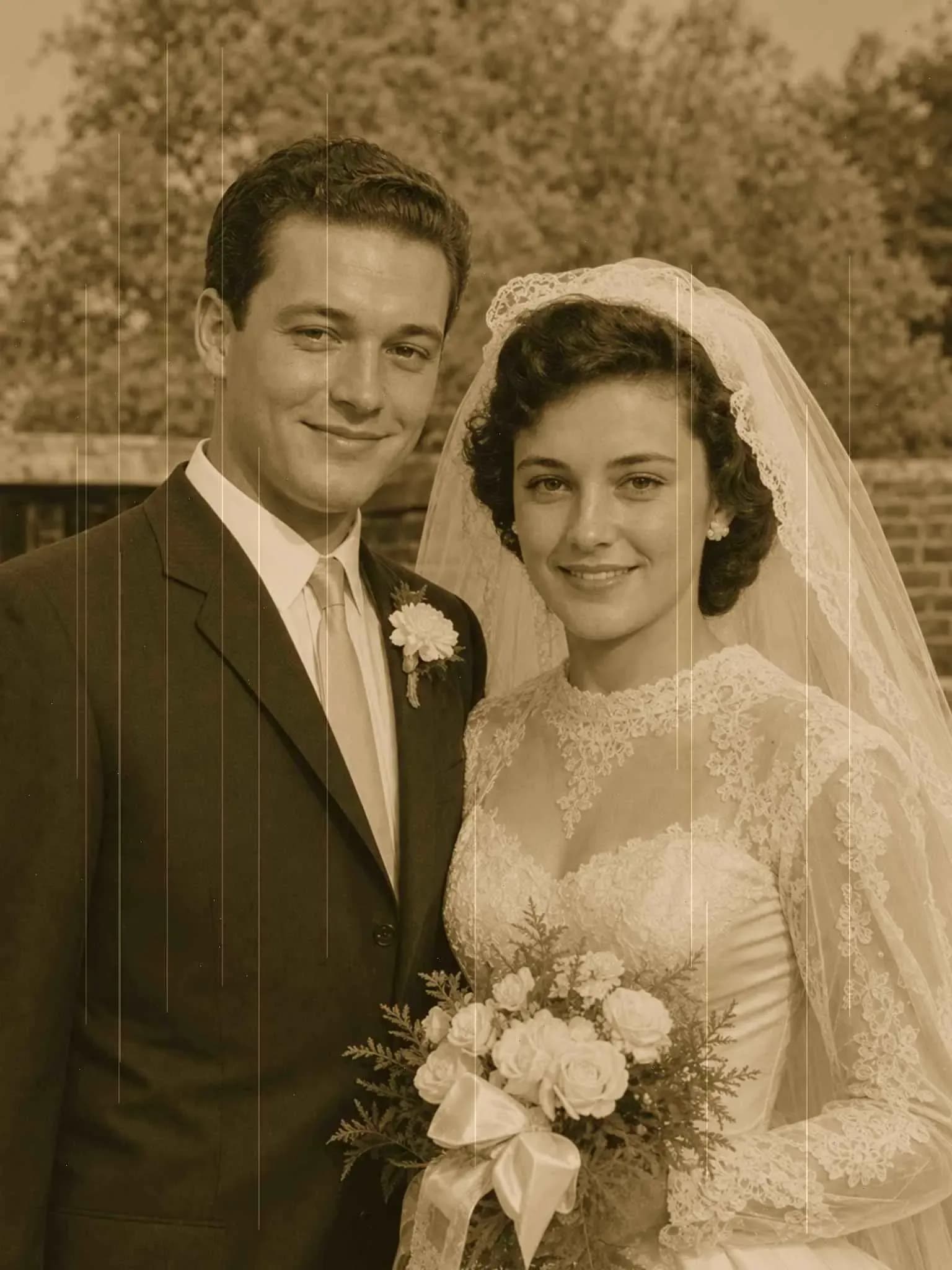 Damaged wedding photograph before enhancement