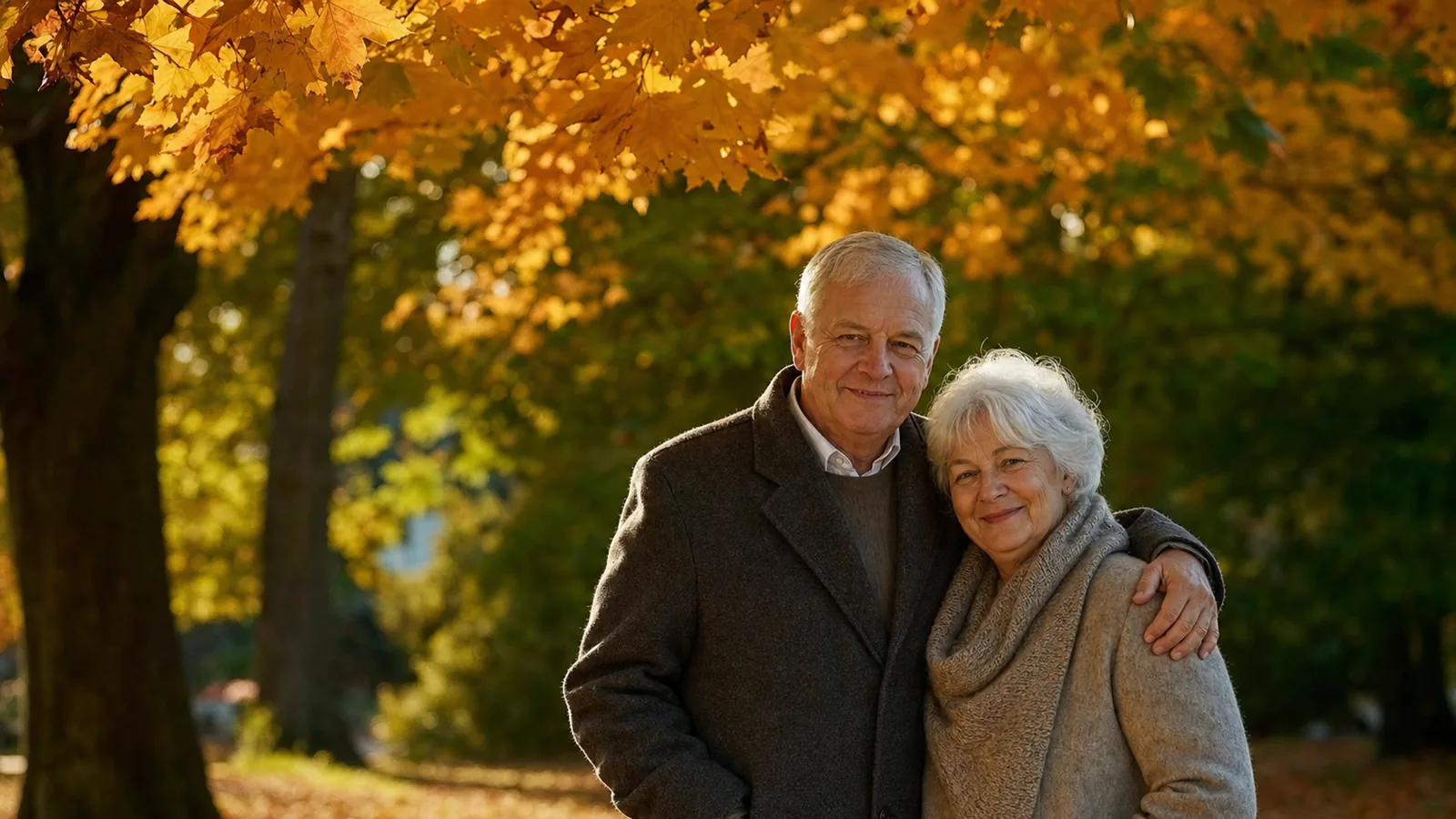 Restored autumn couple photo after Pixelyft restoration